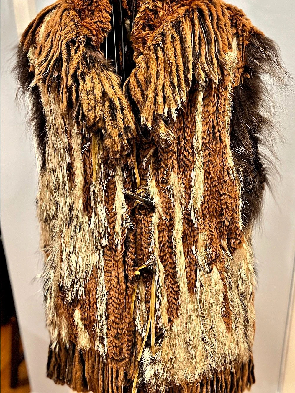 RIZAL Made in France Genuine Fur & Leather Toggle Vest - Multi Brown / Cream